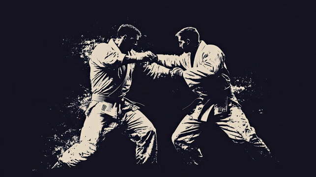 Silhouette Illustration of Jiu-Jitsu Players Fighting