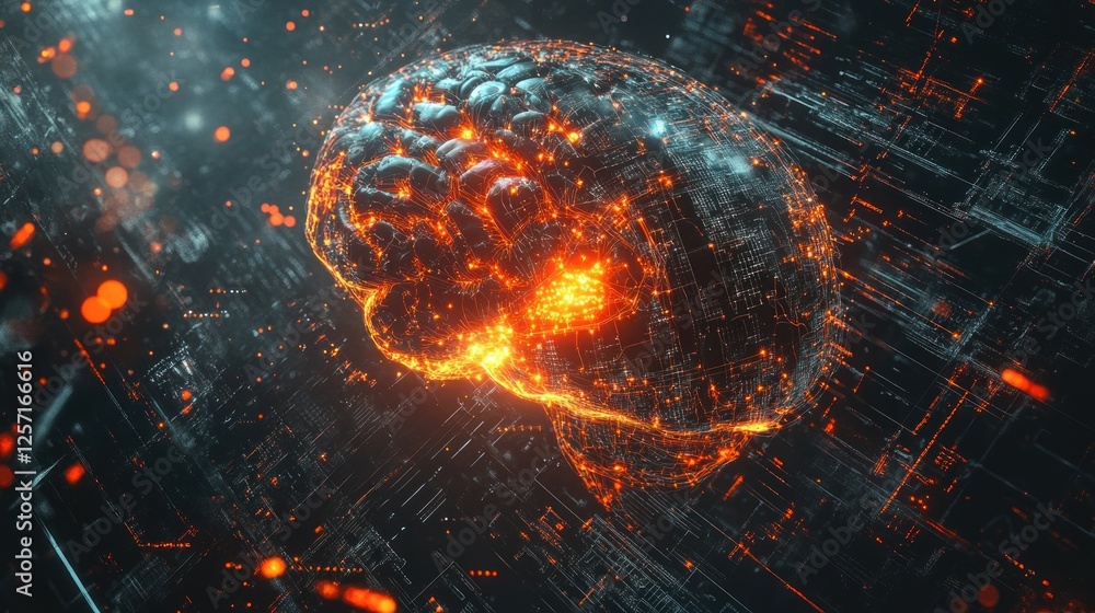 Aufkleber neural network intelligence, abstract brain concept with circuitry details