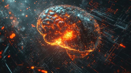 Neural Network Intelligence, Abstract Brain Concept with Circuitry Details