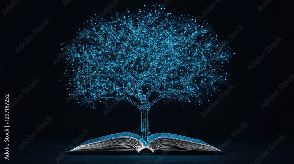 Aufkleber digital tree emerging from open book, symbolizing knowledge and growth