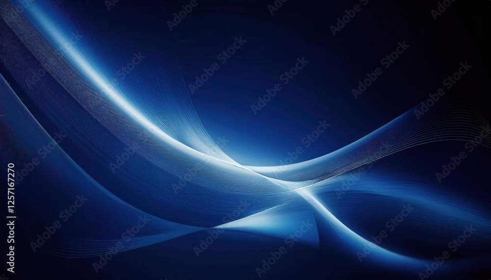Poster smooth blue wave design with glowing light accent on dark background for modern digital backdrop or abstract presentation

