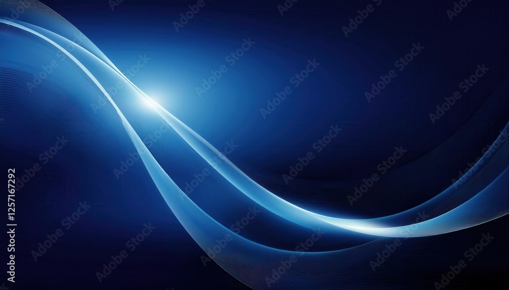 Poster smooth blue wave design with glowing light accent on dark background for modern digital backdrop or abstract presentation

