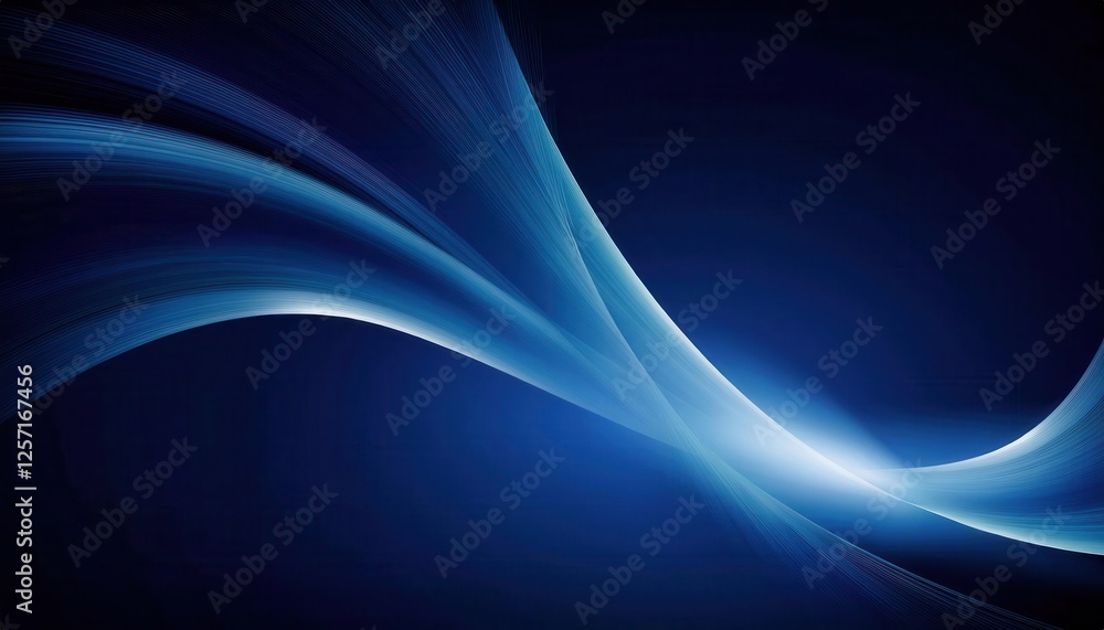Poster smooth blue wave design with glowing light accent on dark background for modern digital backdrop or abstract presentation

