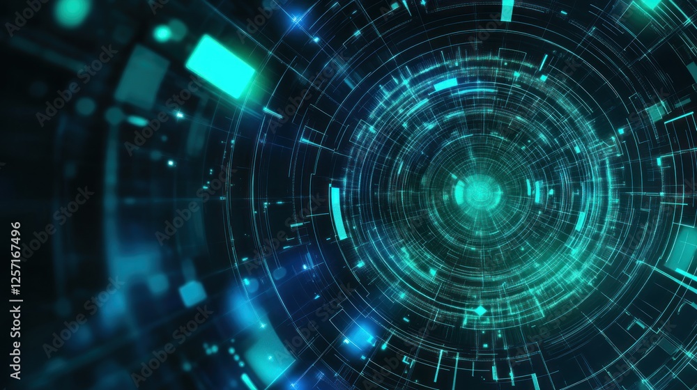 Poster An abstract depiction of a glowing circular technological interface