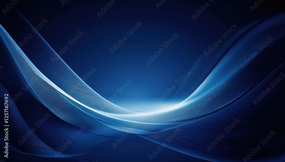 Poster smooth blue wave design with glowing light accent on dark background for modern digital backdrop or abstract presentation

