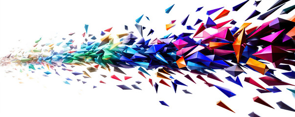 Fototapeta premium Colorful abstract explosion of triangles represented in a vibrant digital artwork with dynamic movement