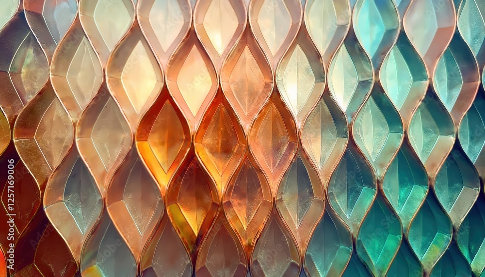 Poster abstract textured glass pattern in warm and cool tones, decorative geometric design with leaf shaped