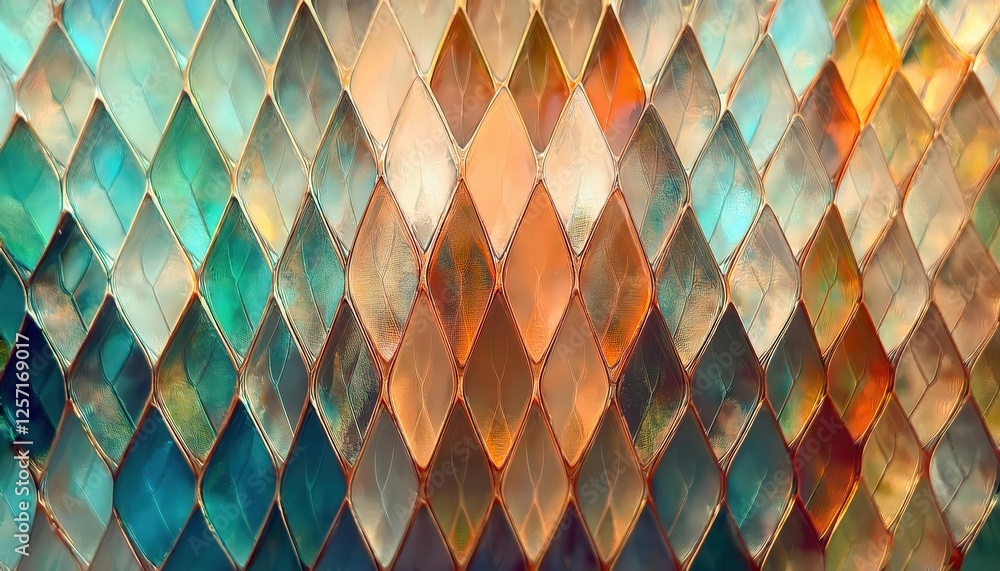 Poster abstract textured glass pattern in warm and cool tones, decorative geometric design with leaf shaped