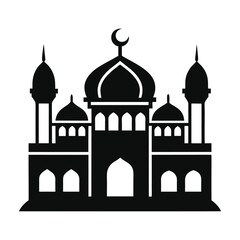 Simple black and white silhouette of a mosque