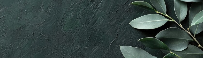 Obraz premium Green leaves on dark background; nature design