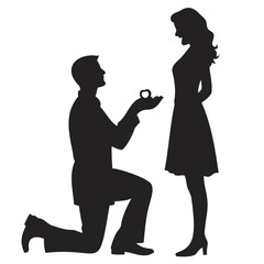 Couple Proposing Black Silhouette vector illustration for Valentine's Day or Propose Day on a transparent background