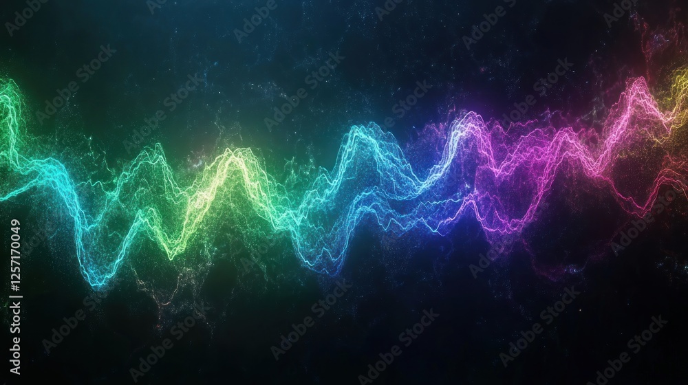 Poster abstract colorful energy wave pulses across a dark background