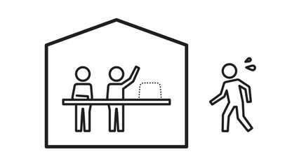 Pictogram of a latecomer at a store meeting, Line width variable