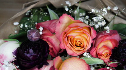 Beautiful colorful bouquet of roses. close up