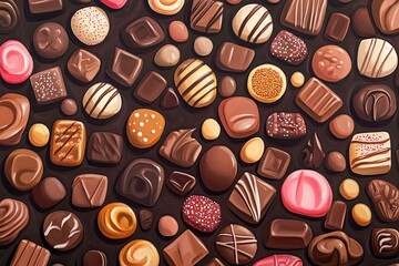 Fototapeta premium Heart shaped box with heart shaped dark and light chocolate truffles on wooden table with generative ai