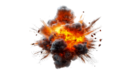 Fiery explosion with smoke and debris dramatic blast intense fire powerful energy destructive force,