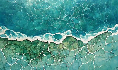 Fototapeta premium Turquoise and blue abstract illustration with green pattern, Generative AI