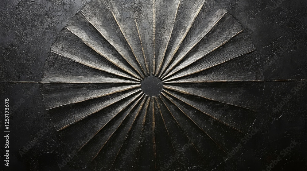 Poster embossed radial pattern with central void in monochrome artwork