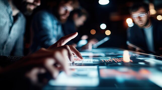 Collaborative Teamwork on Interactive Digital Interface at Night