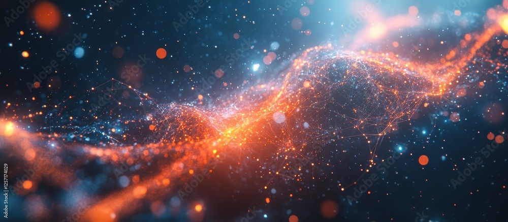 Wall mural abstract digital wave of glowing particles and lines in a futuristic technology background