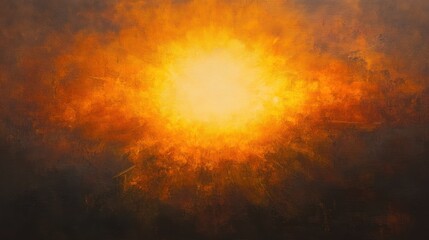 Abstract painting depicts a glowing sun or fiery explosion