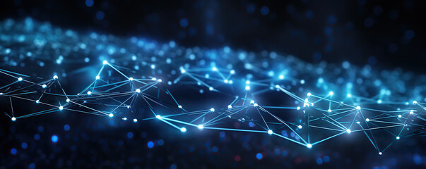 Fototapeta premium Dynamic abstract network visualization with glowing nodes and connections in a dark environment