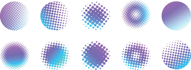 青紫のドットグラデーション　水玉　ハーフトーン　アメコミ　スクリーントーン　パターンセット