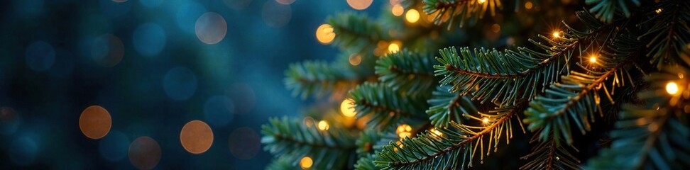 Shimmering fairy lights dance across the branches of a stunning Christmas tree, twinkle, glitter