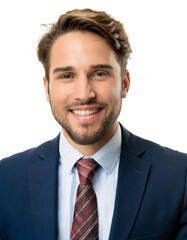 Portrait of only one Man. White Background.