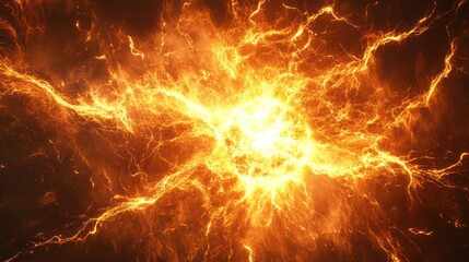 Fiery plasma explosion, energy, dark background, VFX