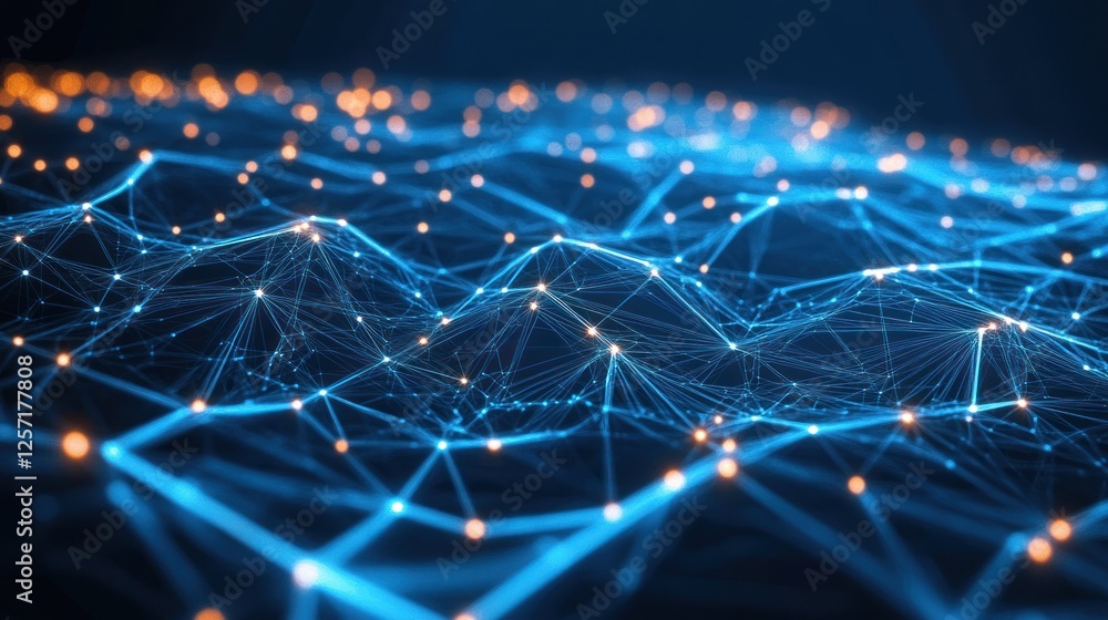 Poster abstract digital network with blue lines and orange points