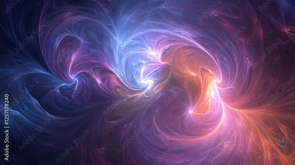 Poster abstract fractal design showcasing swirling patterns of blue and orange
