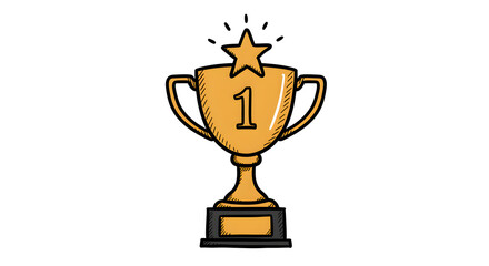 Golden Trophy Illustration with Star, Number One Symbolizing Victory
