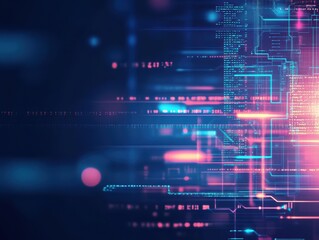 Computer circuit board design with blue and pink abstract background for technology and digital themes