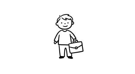 Fototapeta premium Child Businessman Simple Drawing Ready for Work with Briefcase Image