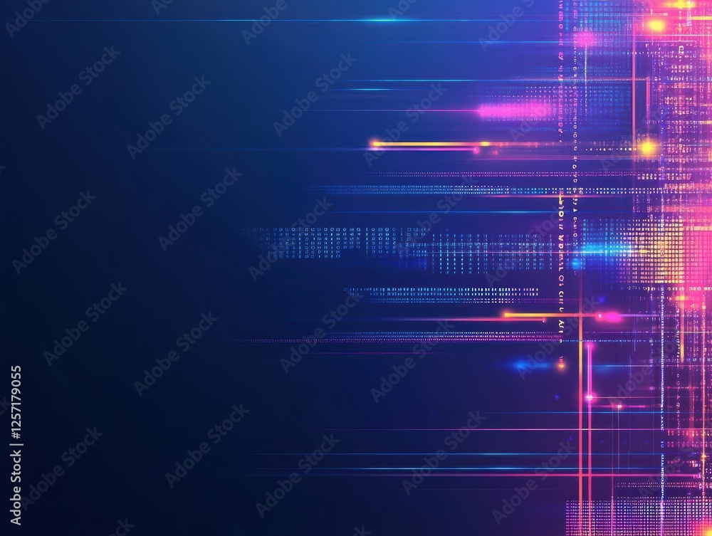 Leinwandbilder Abstract technology background featuring colorful lines and dots in a modern digital design