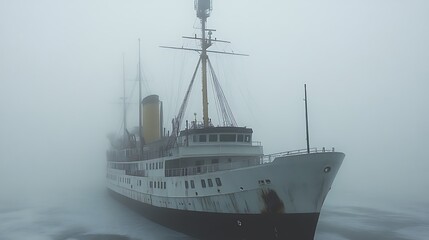 Naklejka premium Ancient Vessel Shrouded In Misty Ocean Fog