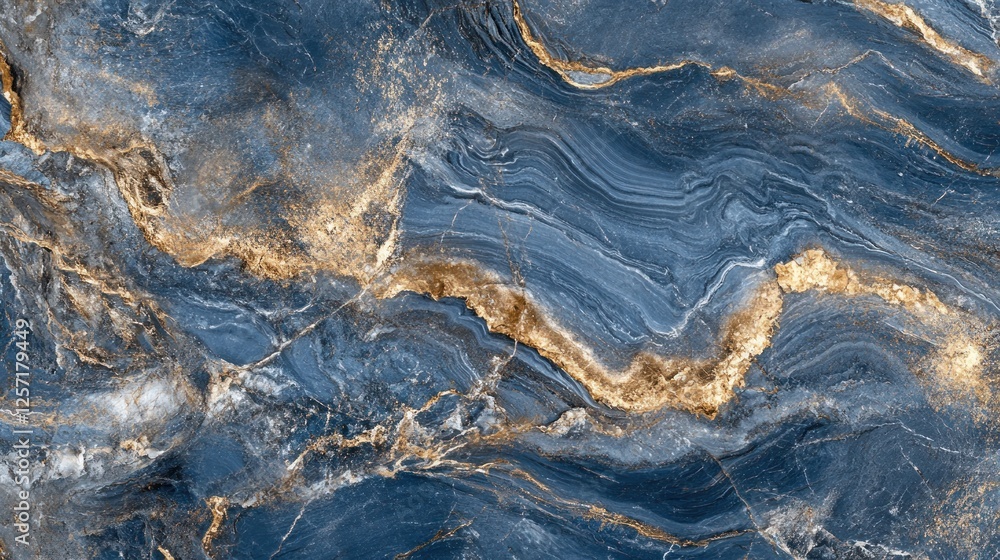 Poster blue and gold marble texture features intricate wavy patterns