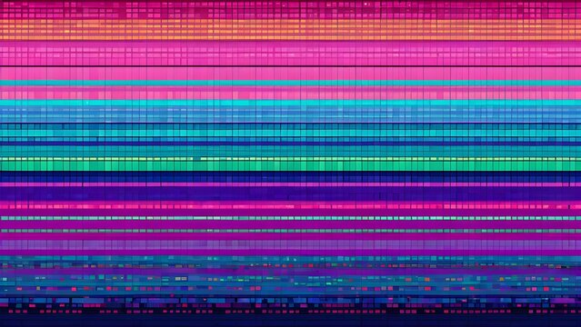 Abstract pastel neon rainbow pixel texture BG video screen. Tv pattern background with square noise effect  
