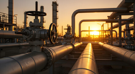 Industrial infrastructure with multiple pipelines and valves for district heating