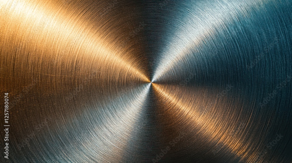Poster Shiny metallic surface shows radial texture and color variation
