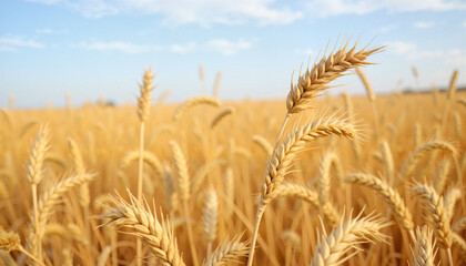 Naklejka premium Wheat field under blue sky