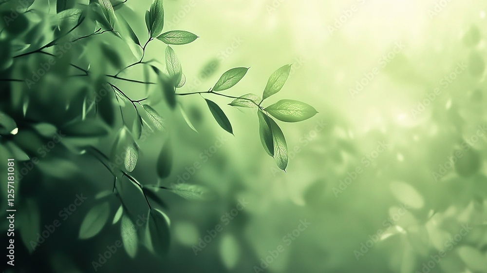 Poster abstract green leaves in spring bokeh background with soft focus