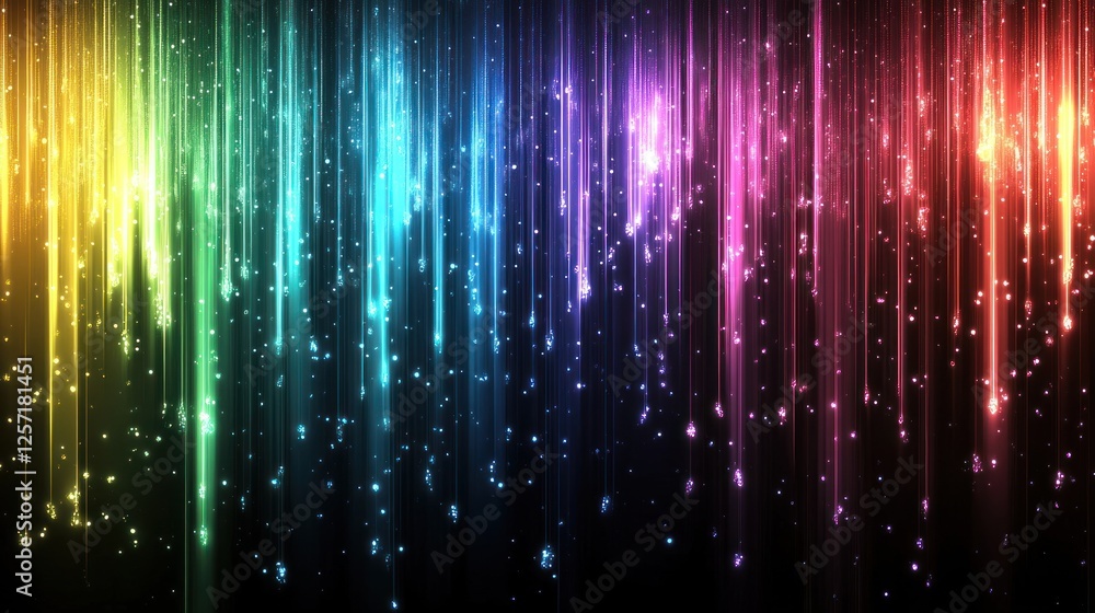 Aufkleber multicolored light streaks emanate downward with small sparkling dots