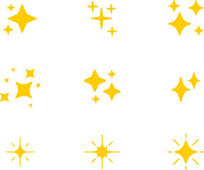 Sparkle icon set shiny cute cartoon stars glowing light effect emoji sticker sign symbol