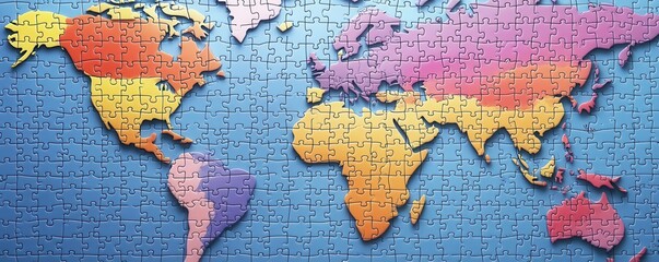 Fototapeta premium Jigsaw world map puzzle flat design front view travel theme animation Triadic Color Scheme