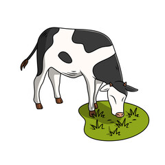 cow cartoon eating grass isolated on white