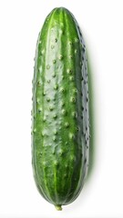Fresh Cucumber on White Background - A close-up of a fresh cucumber with a smooth, green skin, ideal for salads, snacks, or garnishes.

