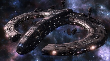 Futuristic space station orbits in the vast expanse of space