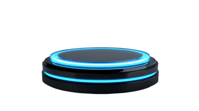 Futuristic Black Platform with Blue Neon Lights Product Display Stand, - Powered by Adobe